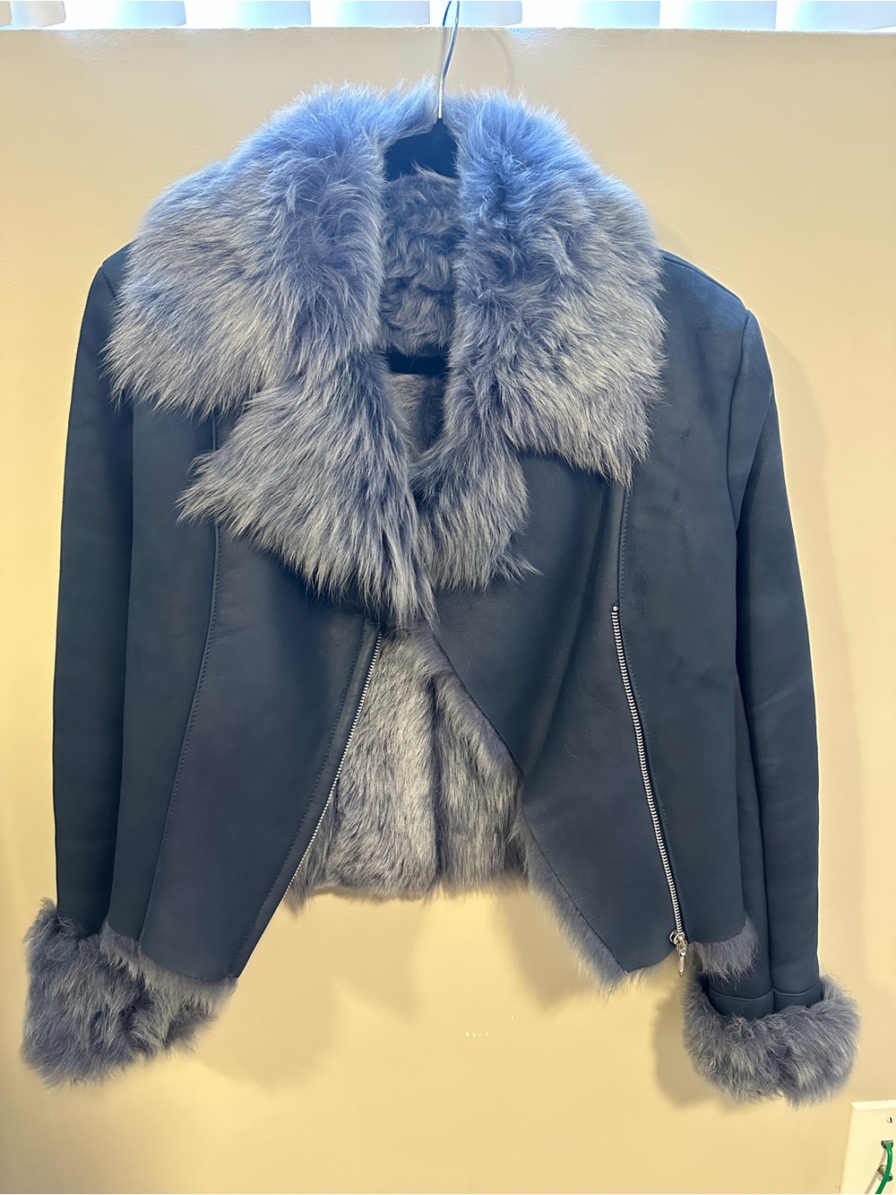 Women's Faux-Fur Trim purple Shearling Jacket